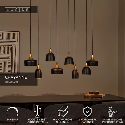 Lucide CHAYANNE - Hanglamp - 8xE14 - Zwart - USP